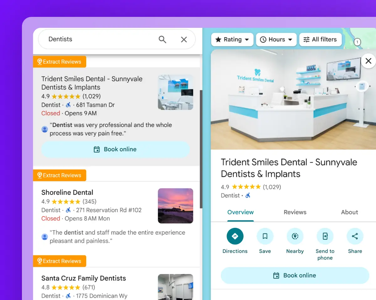 Dentist listings collected from Google Maps for a targeted lead list