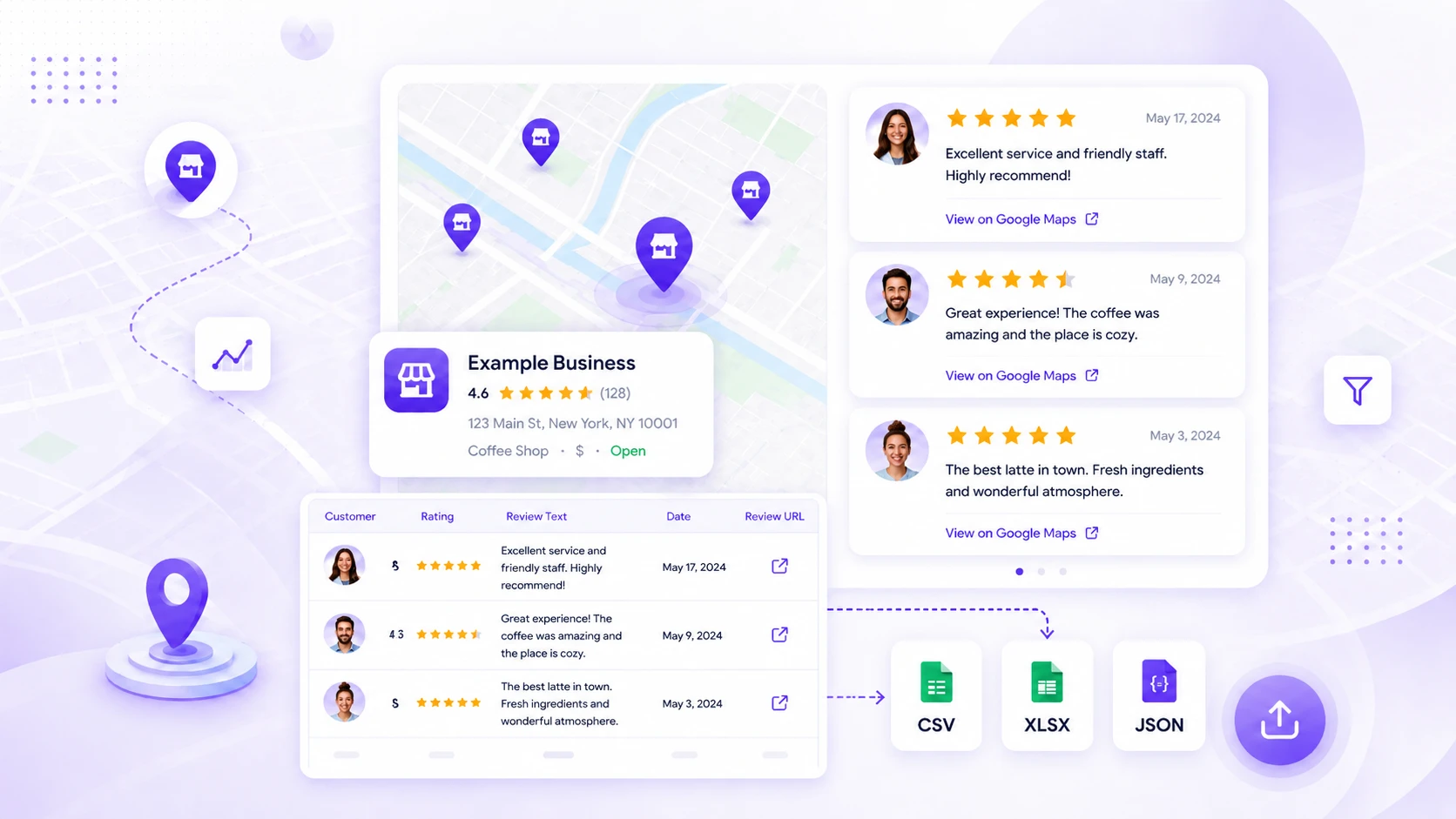 extract Google Maps reviews data to xlsx